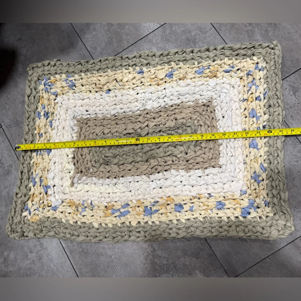 Handmade crocheted rag rug bathroom mat 18x28” rectangular